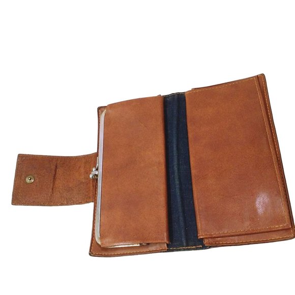 Vintage 70s-80s Levi Strauss & Co Leather Wallet Kiss-Lock Check/Bills Logo Tan - Picture 7 of 13